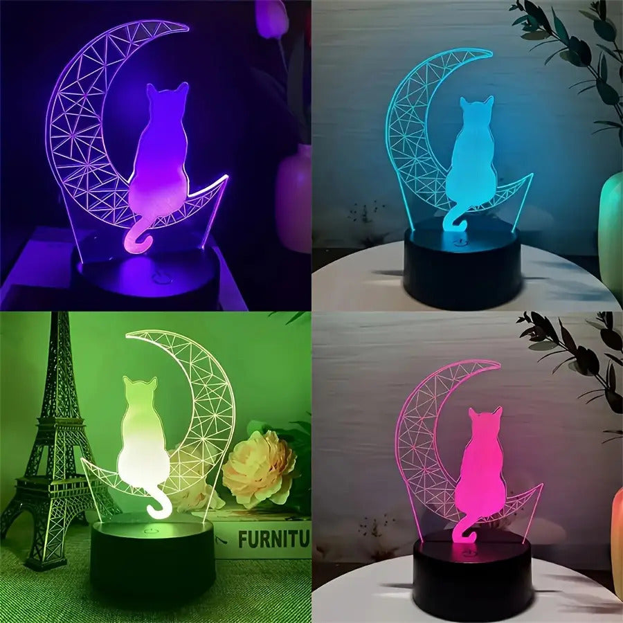 Modern Moon Cat Model LED Small Table Lamp, Bedroom and Study Decorative Lamp, Night Light, Holiday Gift for Friends, Compatible with Laptop USB Lamp, USB Interface Electronic Lamp, Computer Accessories, USB Gadget