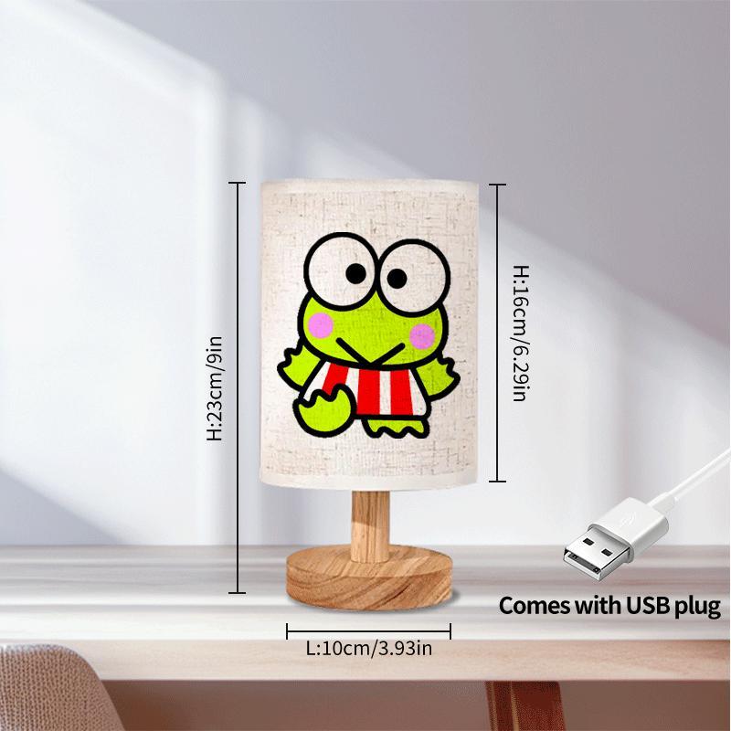 Sanrio Keroppi Plaid Bedside Table Lamp with Striped Design, USB Powered Night Light for Gifts, Small Night Light for Friends, Suitable as a Bedside Night Light