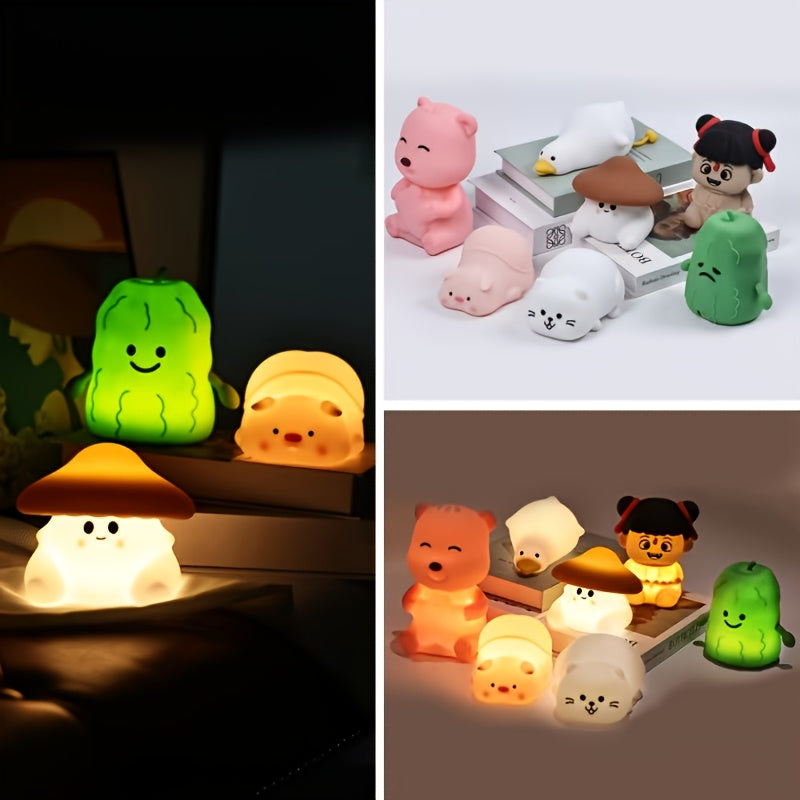 1pc, Three-stage Dimming Timer Little Cow, Quack Duck, Nezha Little Night Lamp, Touch-sensitive Desktop LED Night Lamp, with Rechargeable Battery - 500mAh, Portable Sleep Companion, Indoor And Outdoor Decoration Bedside Lamp, Playful Design, Decorative