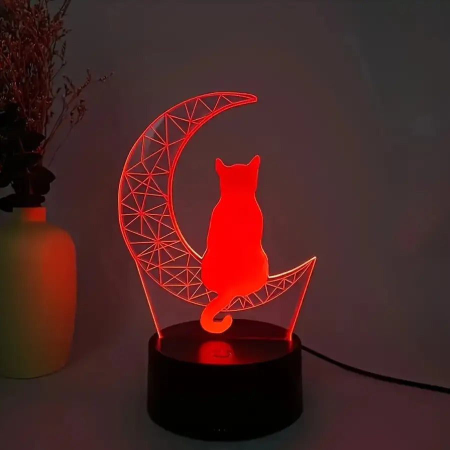 Modern Moon Cat Model LED Small Table Lamp, Bedroom and Study Decorative Lamp, Night Light, Holiday Gift for Friends, Compatible with Laptop USB Lamp, USB Interface Electronic Lamp, Computer Accessories, USB Gadget