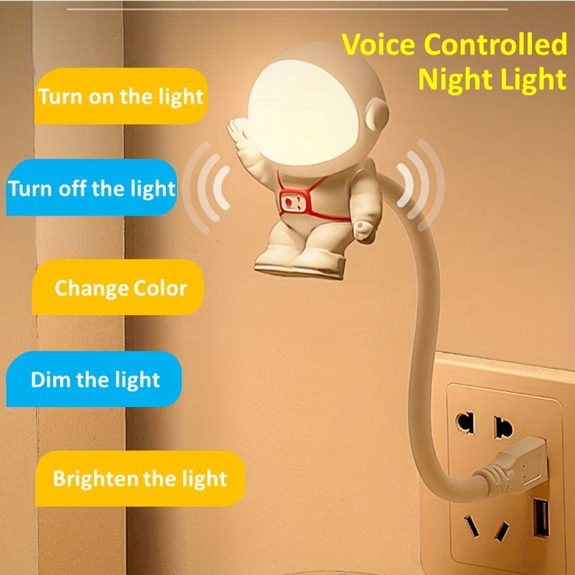 Mini LED Astronaut USB Night Light with Voice Control, Dimmable Sound Sensor, Eyes Protection for Bedroom Reading Desk Lamp, Smart Lights for Home Decor, Living Room, Halloween, Christmas, Wedding Decor, Wall Decor, Travel, Camping, Party, Perfect Gift