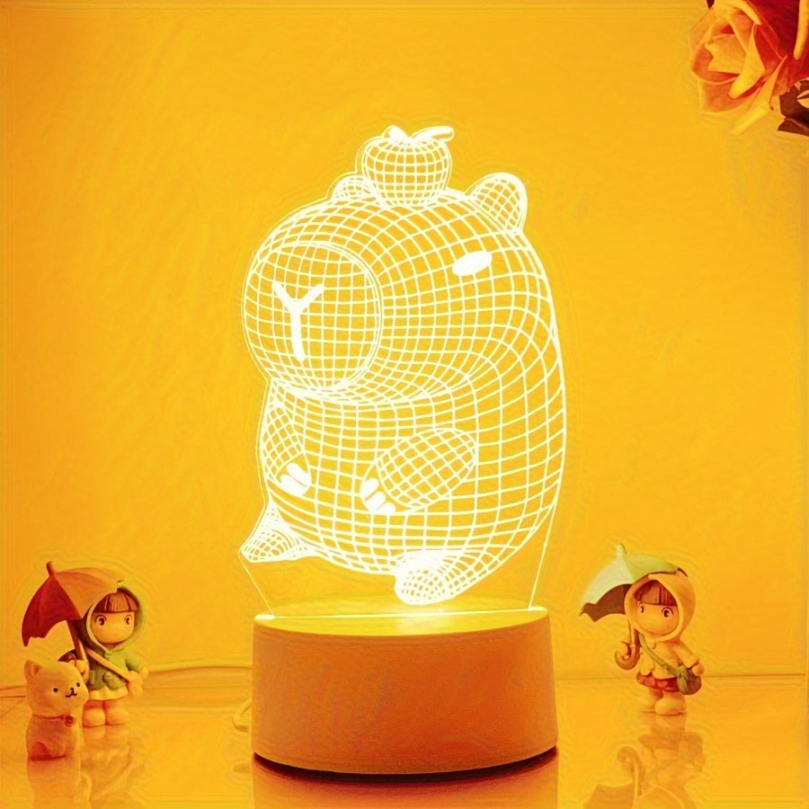 Adorable 3D Capybara Night Light - USB Powered Bedside Lamp, Suitable for Bedroom, Living Room, Office Cute Pet Desktop Decoration - No Batteries Needed, Eye-Friendly Warm Light - Perfect Gift for Animal Lovers, Modern Decoration, Plastic Material, Switch