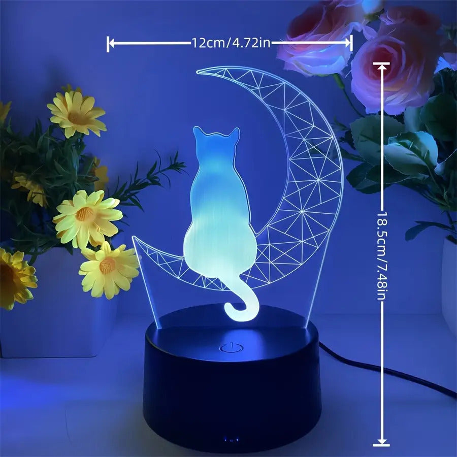 Modern Moon Cat Model LED Small Table Lamp, Bedroom and Study Decorative Lamp, Night Light, Holiday Gift for Friends, Compatible with Laptop USB Lamp, USB Interface Electronic Lamp, Computer Accessories, USB Gadget