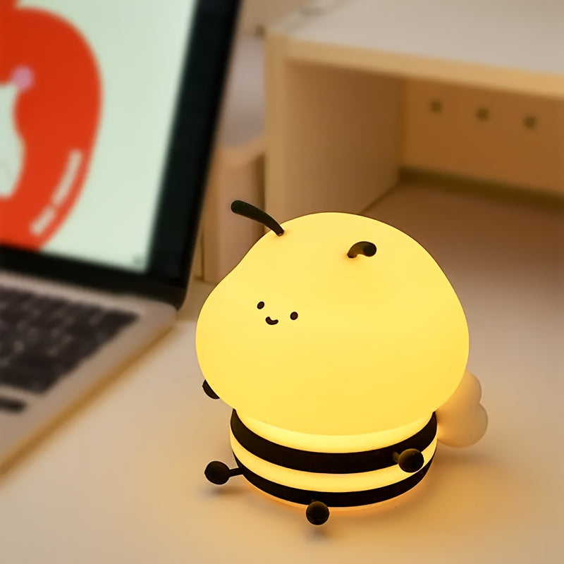 1pc Soft Honeybee Night Light, Rechargeable Eye Protection Bedside Lamp with Colorful Changing Colors, Cute Bedroom Decorative Ornament