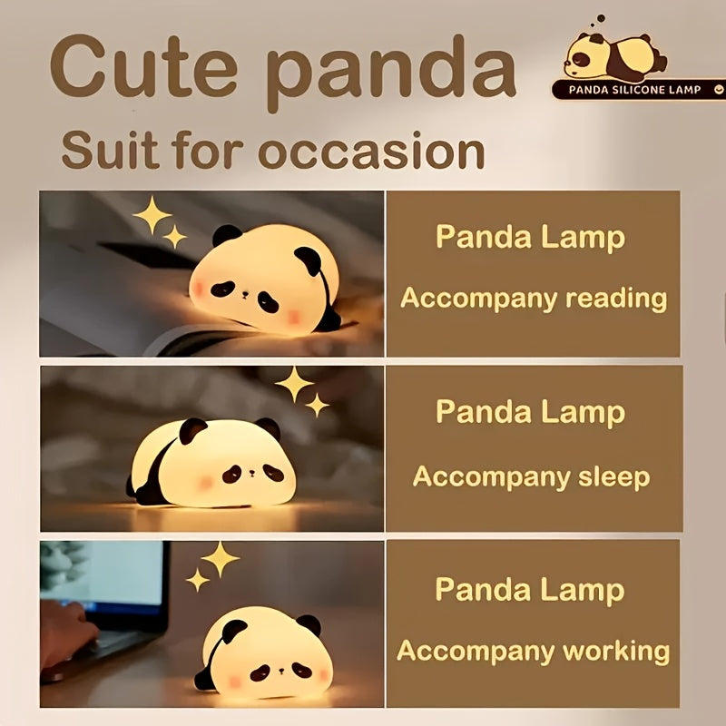 Cute Panda LED Night Light - Soft Glow Adjustable Brightness Bedside Lamp, Perfect for Children's Use and Parent-Child Sleeping Companion with USB Rechargeability