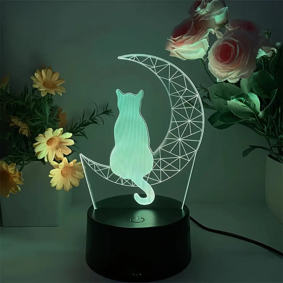Modern Moon Cat Model LED Small Table Lamp, Bedroom and Study Decorative Lamp, Night Light, Holiday Gift for Friends, Compatible with Laptop USB Lamp, USB Interface Electronic Lamp, Computer Accessories, USB Gadget