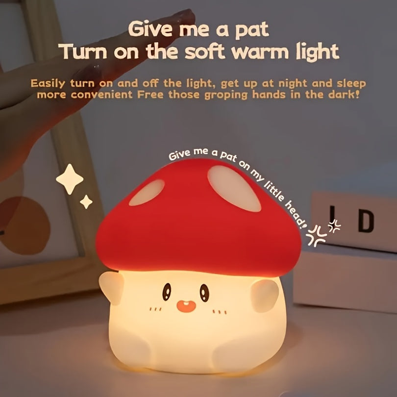 HCAVEY-Cute Mushroom Night Light. Adjust The Brightness In Second Gear, Light Up In One Shot, with Touch Function, USB Charging. Suitable for Various Room Types, Bedside Lamp Ambient Light, Great Holiday Gifts for Friends, Birthday Gifts.