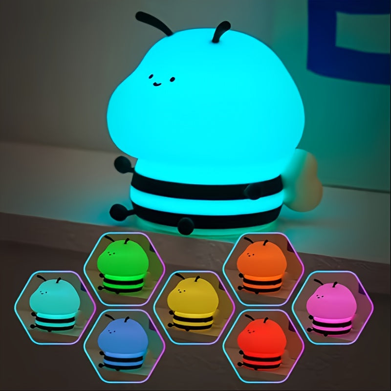 1pc Soft Honeybee Night Light, Rechargeable Eye Protection Bedside Lamp with Colorful Changing Colors, Cute Bedroom Decorative Ornament