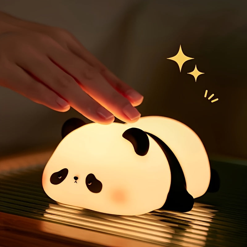 Cute Panda LED Night Light - Soft Glow Adjustable Brightness Bedside Lamp, Perfect for Children's Use and Parent-Child Sleeping Companion with USB Rechargeability