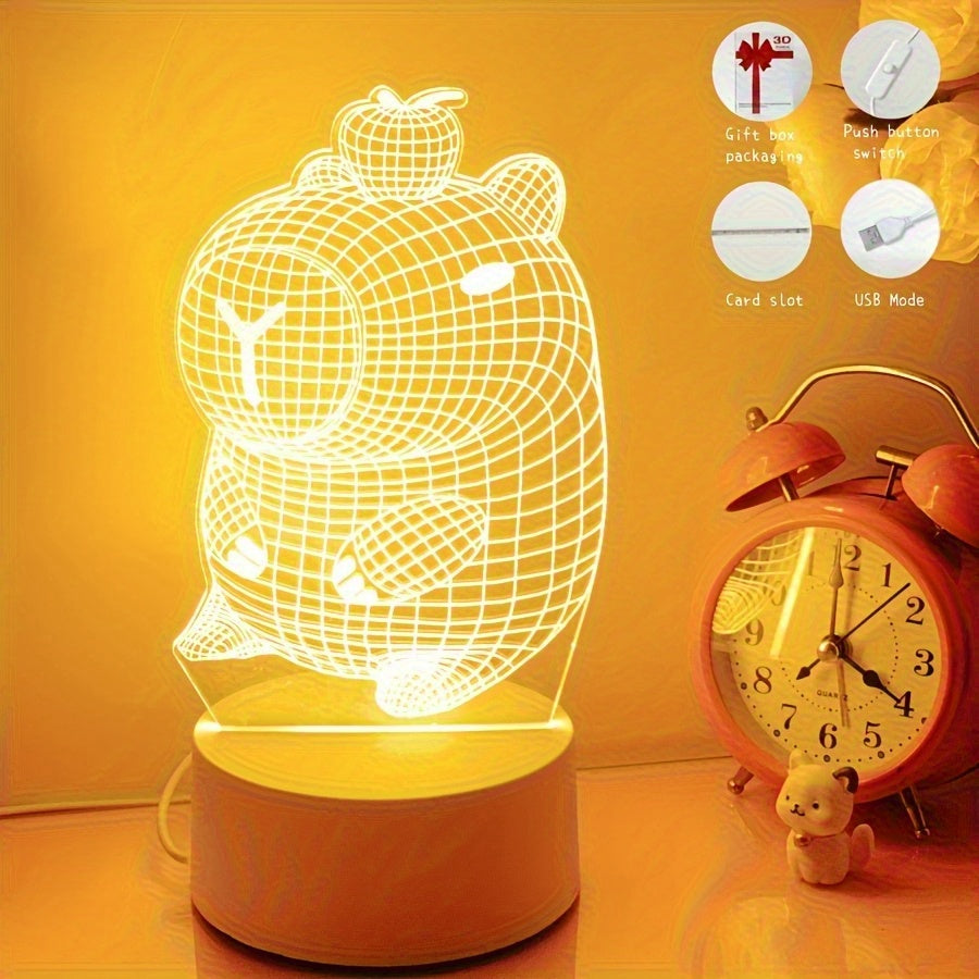 Adorable 3D Capybara Night Light - USB Powered Bedside Lamp, Suitable for Bedroom, Living Room, Office Cute Pet Desktop Decoration - No Batteries Needed, Eye-Friendly Warm Light - Perfect Gift for Animal Lovers, Modern Decoration, Plastic Material, Switch