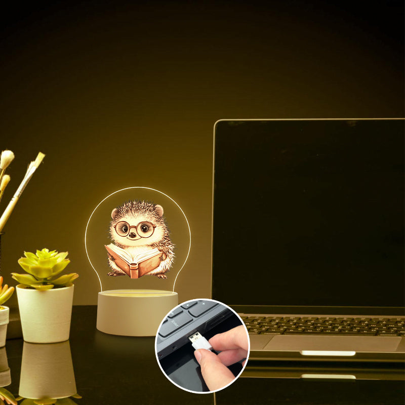 1pc Hedgehog Night Light - Cute Hedgehog Reading with Glasses, USB-Powered LED Bedside Lamp, Warm White Light for Bedroom, Living Room, Study - Birthday/Housewarming Gift for Book Lovers & Home Decor - Safe Low Voltage (<36V) - Ideal & Adults