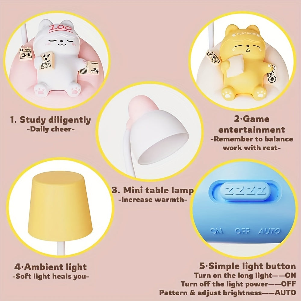 [Modern Cat Night Light] 2pcs USB Rechargeable Cat Night Light with 3-Level Brightness Adjustment | Touch Control, Modern Anime-Themed Design, Pat Light, Decompression Light, Atmosphere Light, Ideal for Bedroom Decor - Rechargeable Lithium Battery