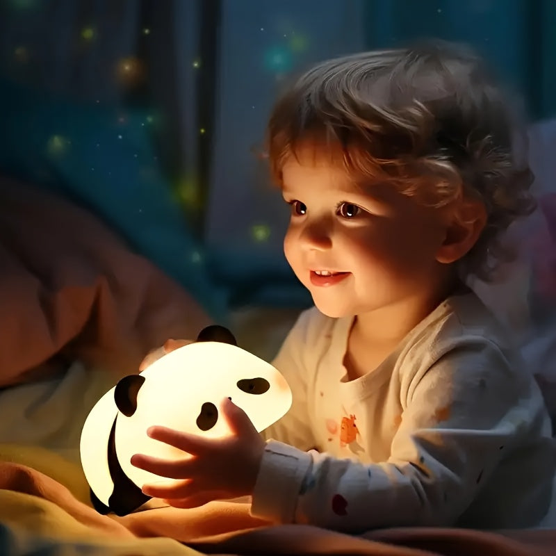 Cute Panda LED Night Light - Soft Glow Adjustable Brightness Bedside Lamp, Perfect for Children's Use and Parent-Child Sleeping Companion with USB Rechargeability