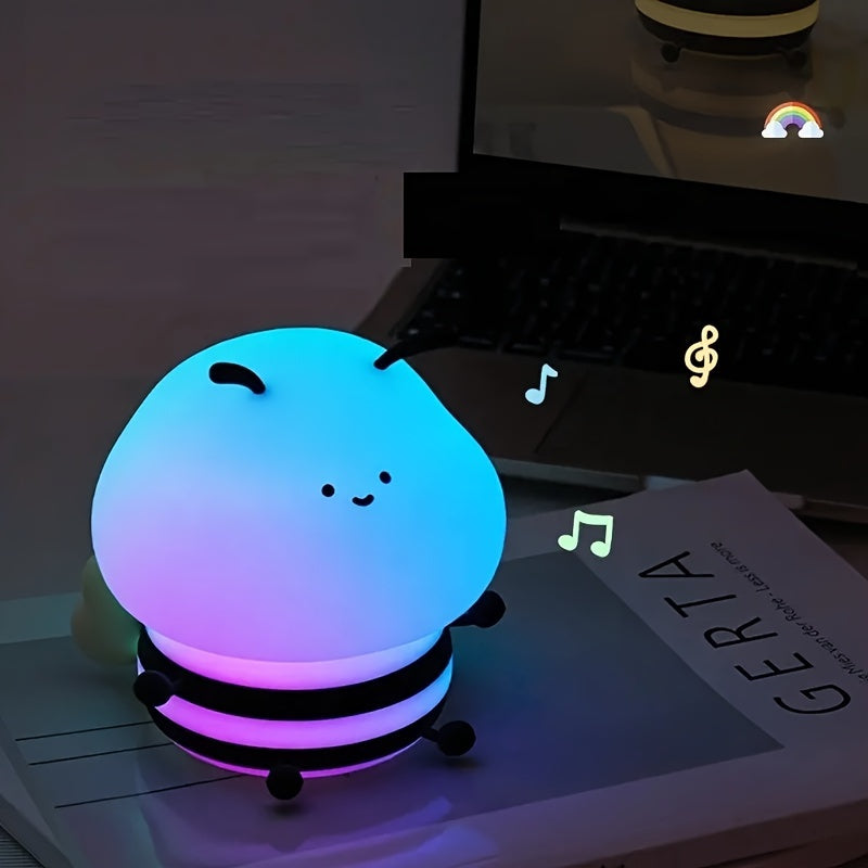 1pc Soft Honeybee Night Light, Rechargeable Eye Protection Bedside Lamp with Colorful Changing Colors, Cute Bedroom Decorative Ornament