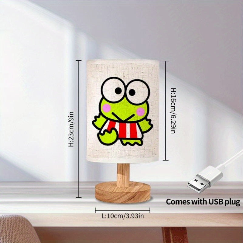 Sanrio Keroppi Plaid Bedside Table Lamp with Striped Design, USB Powered Night Light for Gifts, Small Night Light for Friends, Suitable as a Bedside Night Light