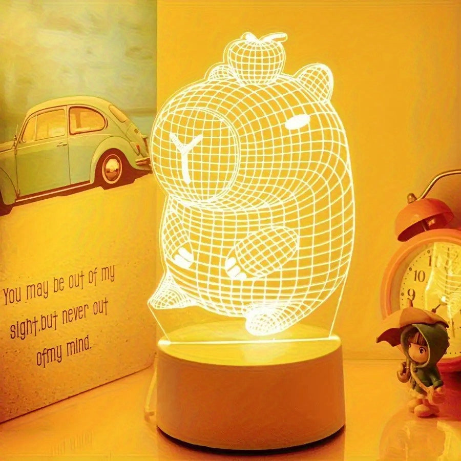Adorable 3D Capybara Night Light - USB Powered Bedside Lamp, Suitable for Bedroom, Living Room, Office Cute Pet Desktop Decoration - No Batteries Needed, Eye-Friendly Warm Light - Perfect Gift for Animal Lovers, Modern Decoration, Plastic Material, Switch