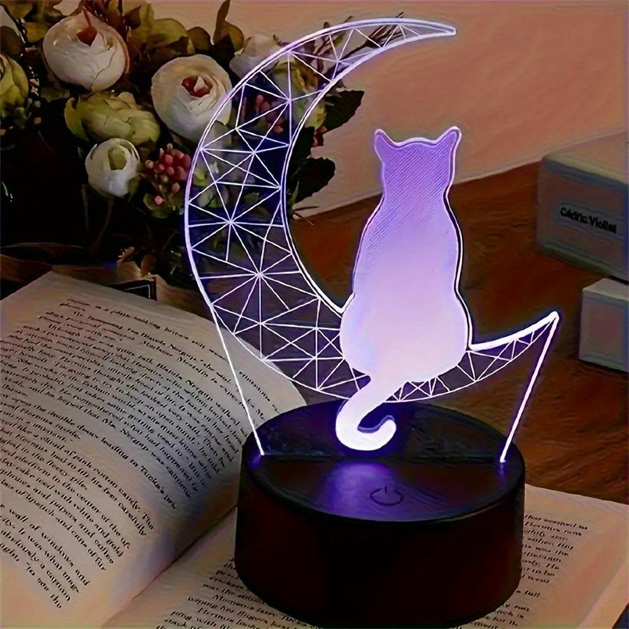Modern Moon Cat Model LED Small Table Lamp, Bedroom and Study Decorative Lamp, Night Light, Holiday Gift for Friends, Compatible with Laptop USB Lamp, USB Interface Electronic Lamp, Computer Accessories, USB Gadget