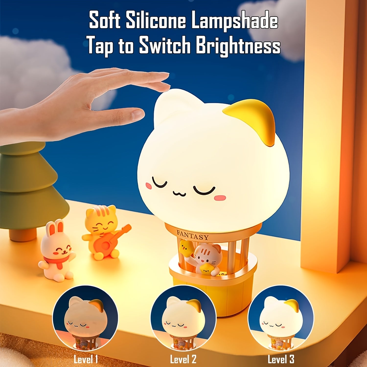 New hot air balloon charging nightlight, LED bedside lamp, 3 brightness levels, warm lamp, USB nightlight, suitable for bedroom and living room.