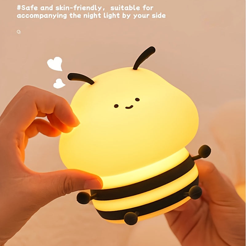1pc Soft Honeybee Night Light, Rechargeable Eye Protection Bedside Lamp with Colorful Changing Colors, Cute Bedroom Decorative Ornament