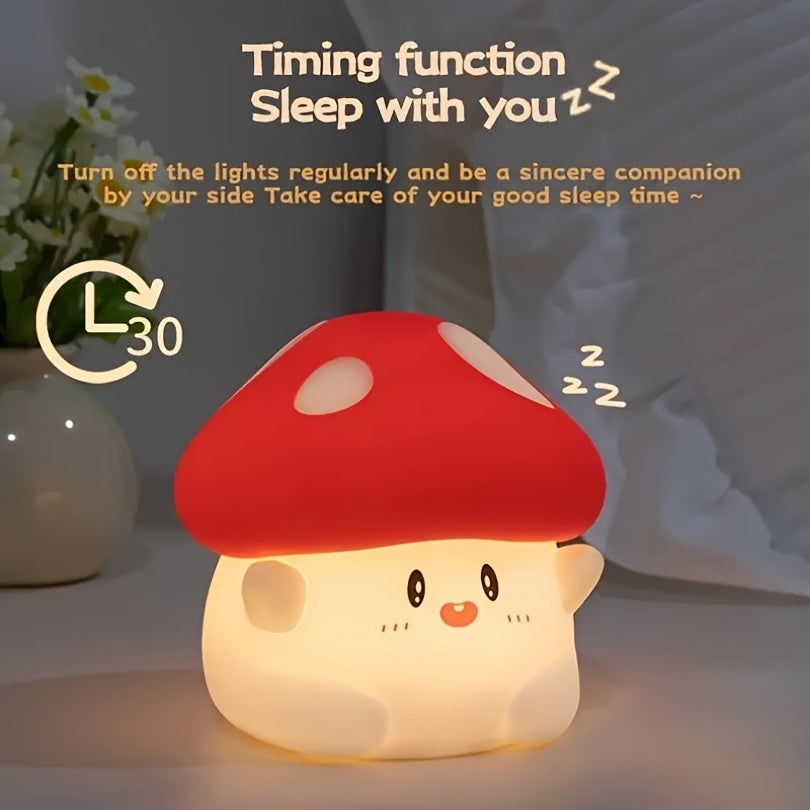 HCAVEY-Cute Mushroom Night Light. Adjust The Brightness In Second Gear, Light Up In One Shot, with Touch Function, USB Charging. Suitable for Various Room Types, Bedside Lamp Ambient Light, Great Holiday Gifts for Friends, Birthday Gifts.