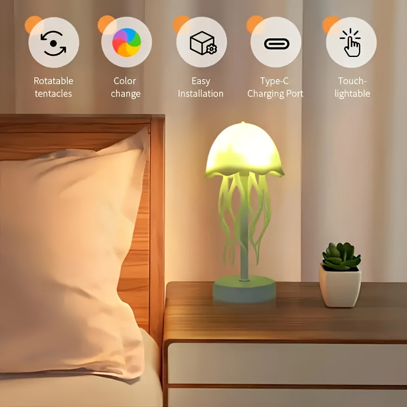 Voice-Controlled Jellyfish Lamp with Dancing Legs - Touch Sensor, Multiple Color Transformations, Ideal for Bedside Or Table Decor, Desk Decor Light | Animated Jellyfish Replica | USB Powered Lamp, Perfect Gift, Festival Decorations, Home Lighting, Modern