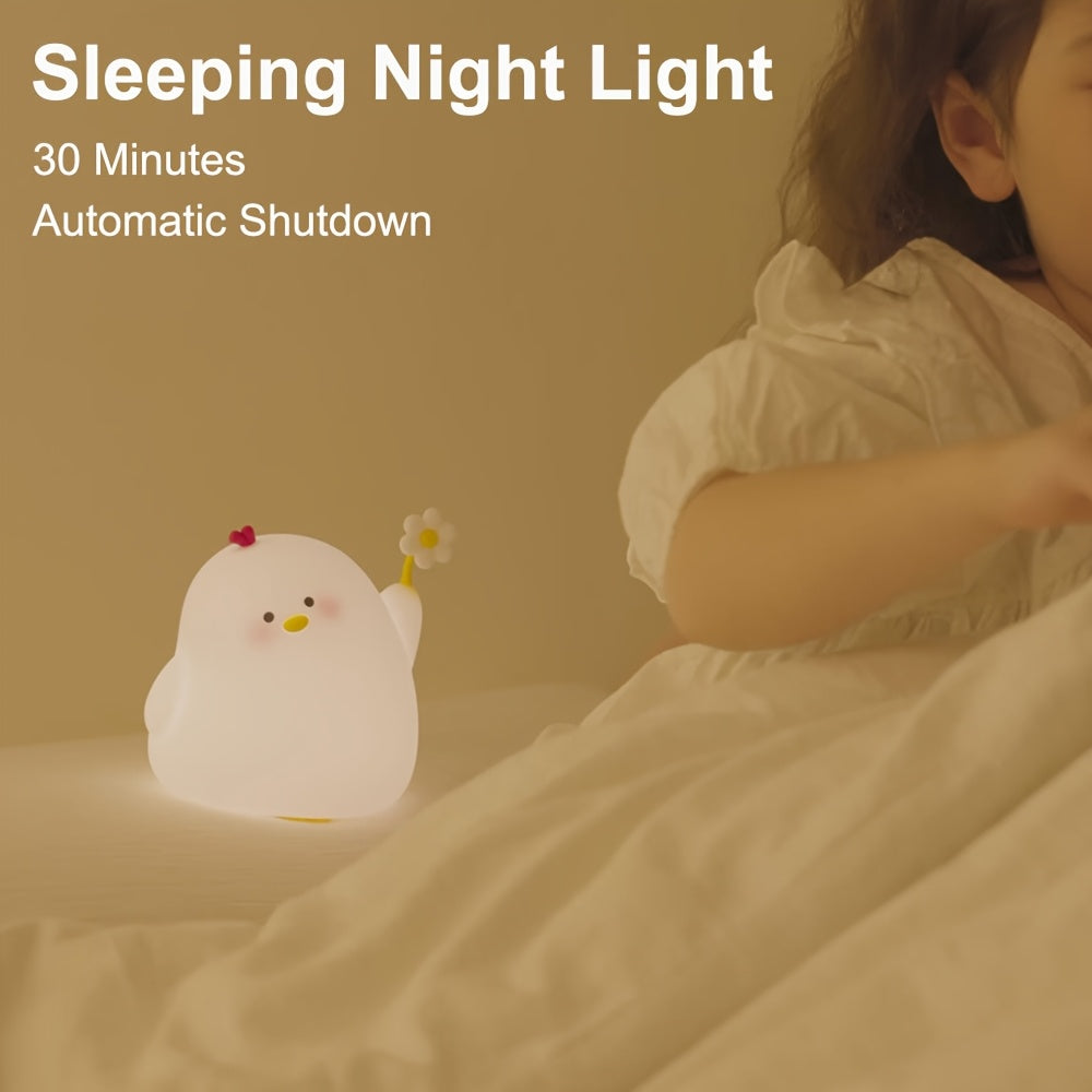 1pc Cute Chick Night Light, 1200mAh Battery LED Bedside Lights, Tapping Control, 3-level Brightness Adjustable, 30 Minute Timer, Great Gift for Birthdays Christmas for Family Friends